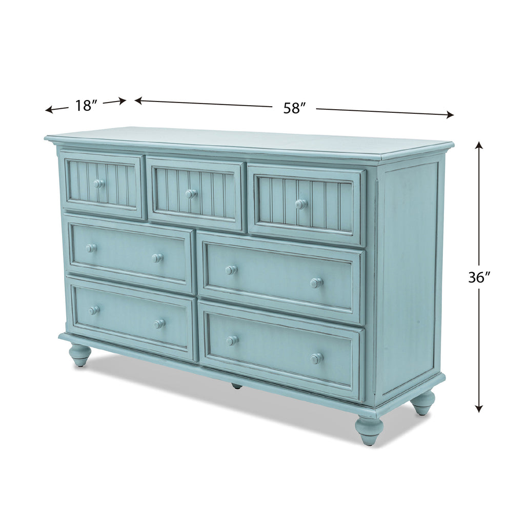 Monaco Bleu 7 Drawer Dresser features