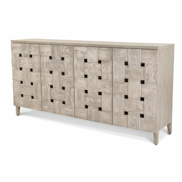 Wooden Weave 4-Door Credenza, Soft Close Doors front view