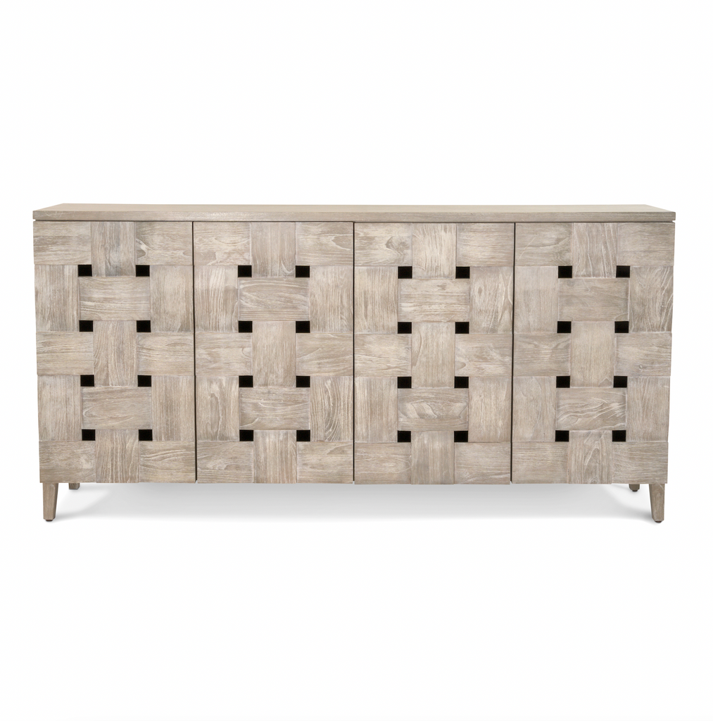 Wooden Weave 4-Door Credenza, Soft Close Doors
