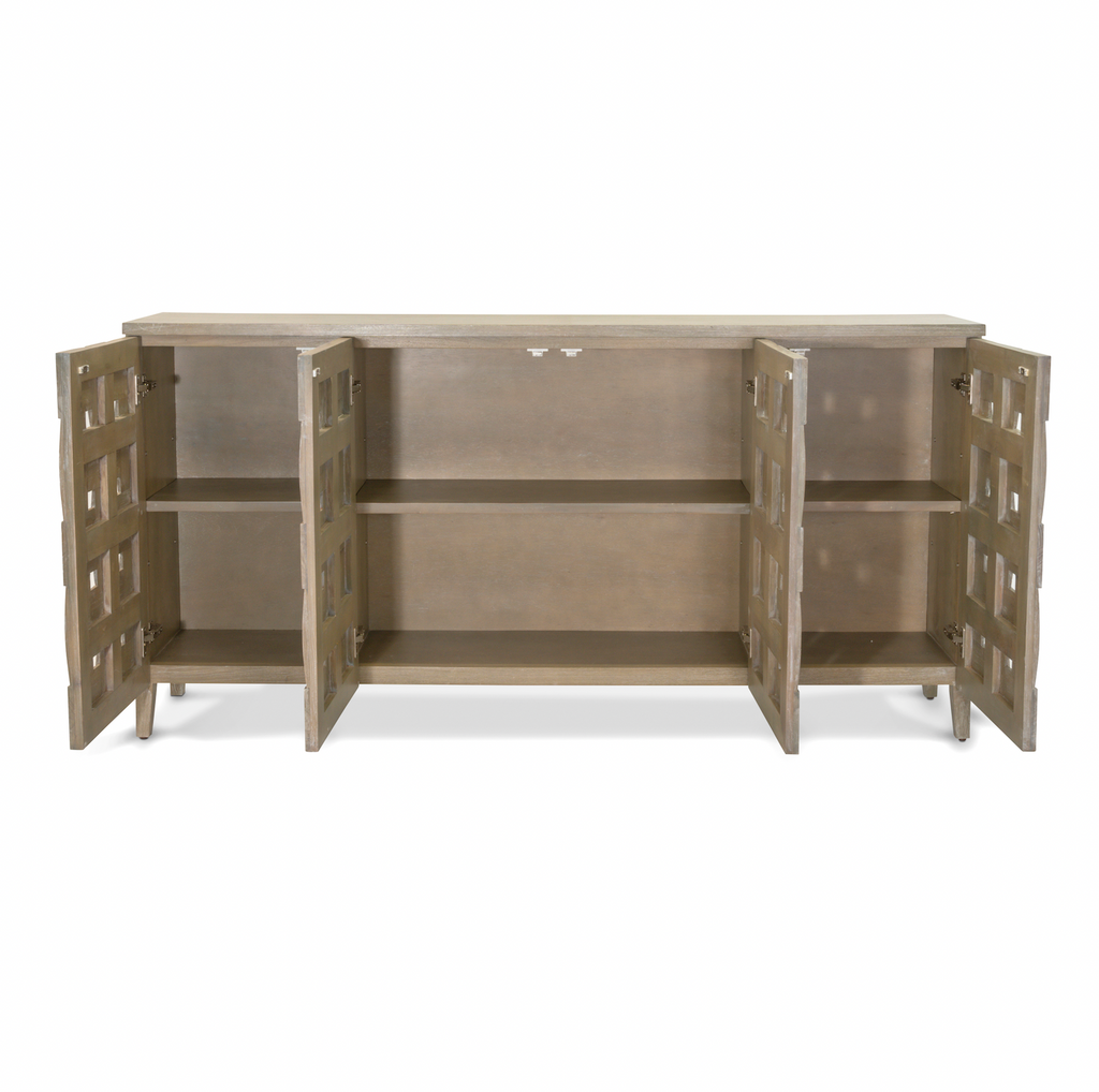 Wooden Weave 4-Door Credenza, Soft Close Doors