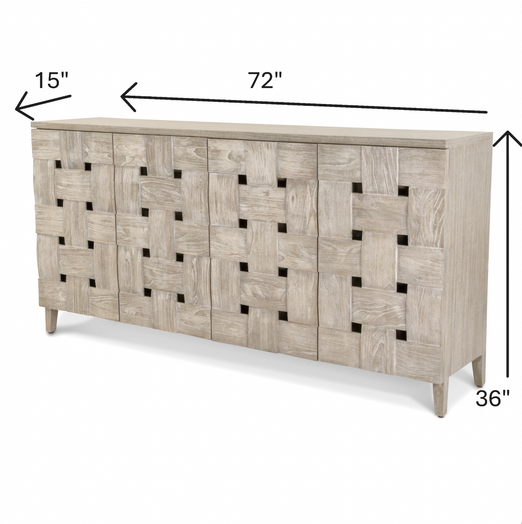 Wooden Weave 4-Door Credenza, Soft Close Doors