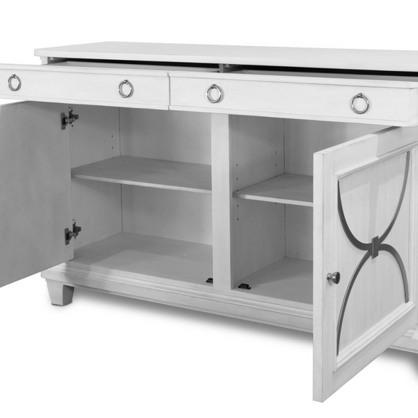 Point Breeze Credenza w/ Metal and Silver Tray angle view