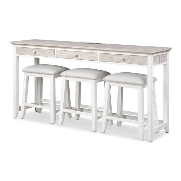 Islamorada 3-Drawer Console w/ Power and 3 Stools- Complete Set front view