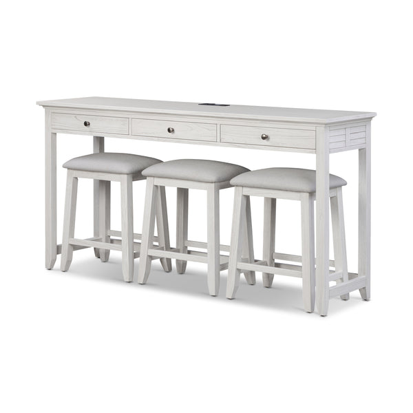Surfside 3-Drawer Console w/ Power and 3 Stools- Complete Set front view