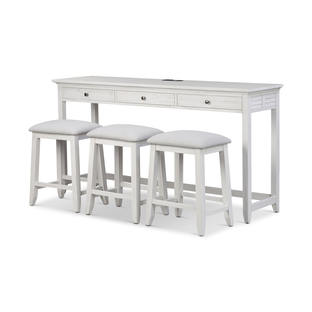Surfside 3-Drawer Console w/ Power and 3 Stools- Complete Set