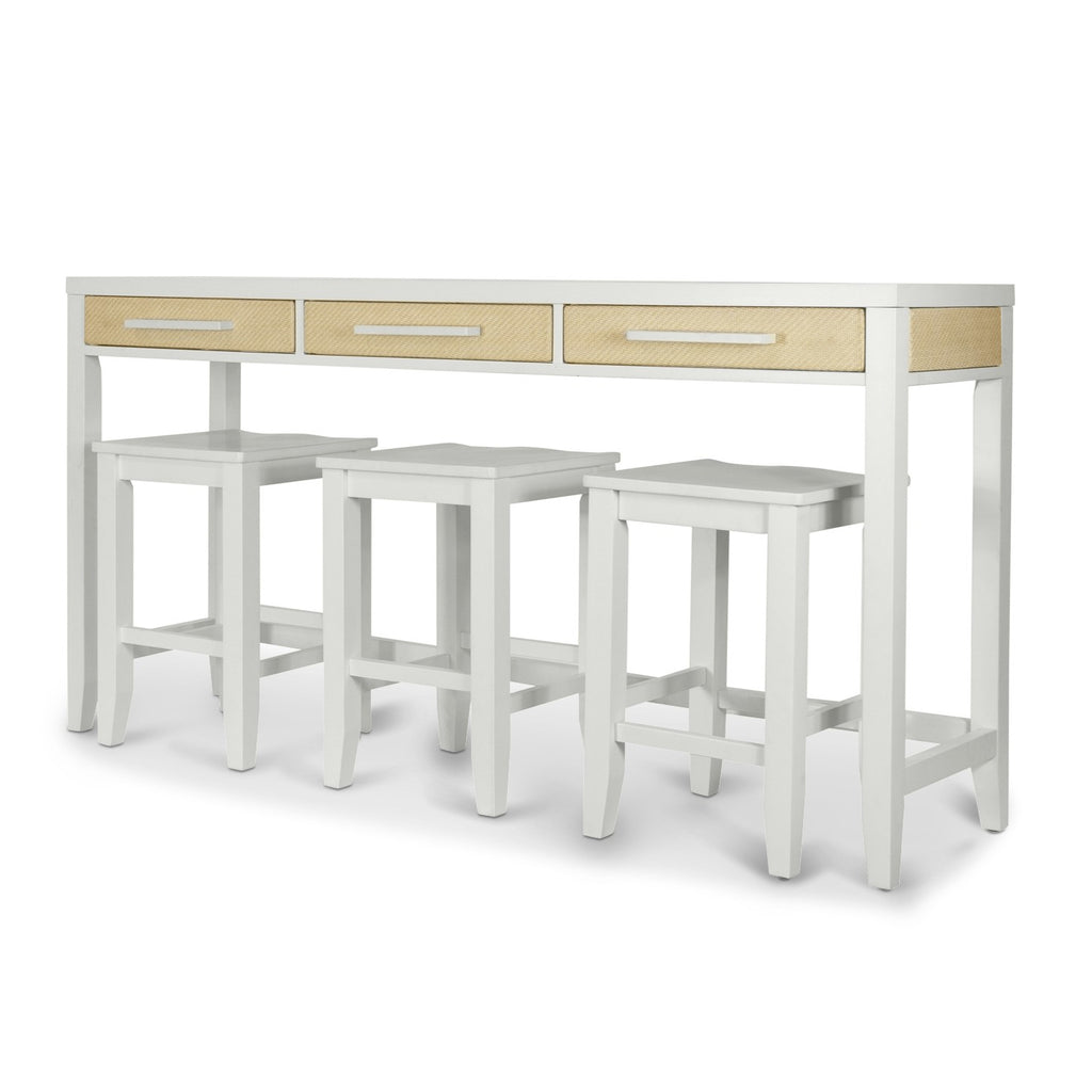 Miramar 3-Drawer Console w/ Power and 3 Stools- Complete Set
