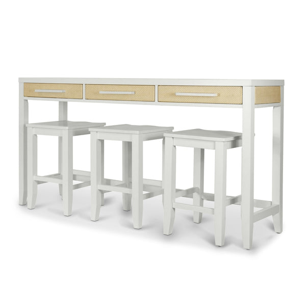 Miramar 3-Drawer Console w/ Power and 3 Stools- Complete Set front view
