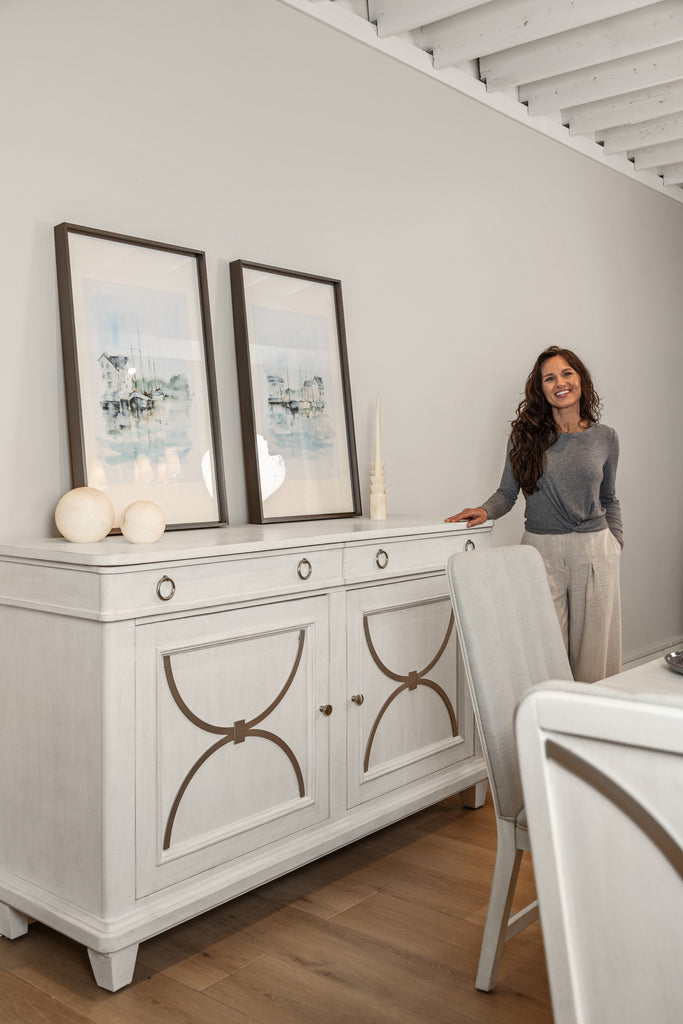 Point Breeze Credenza w/ Metal and Silver Tray