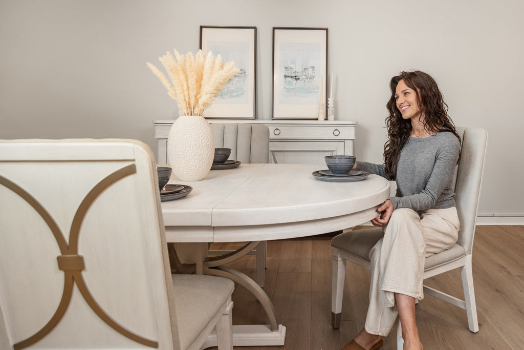 Point Breeze Round Dining Table w/ Metal and 20" Leaf