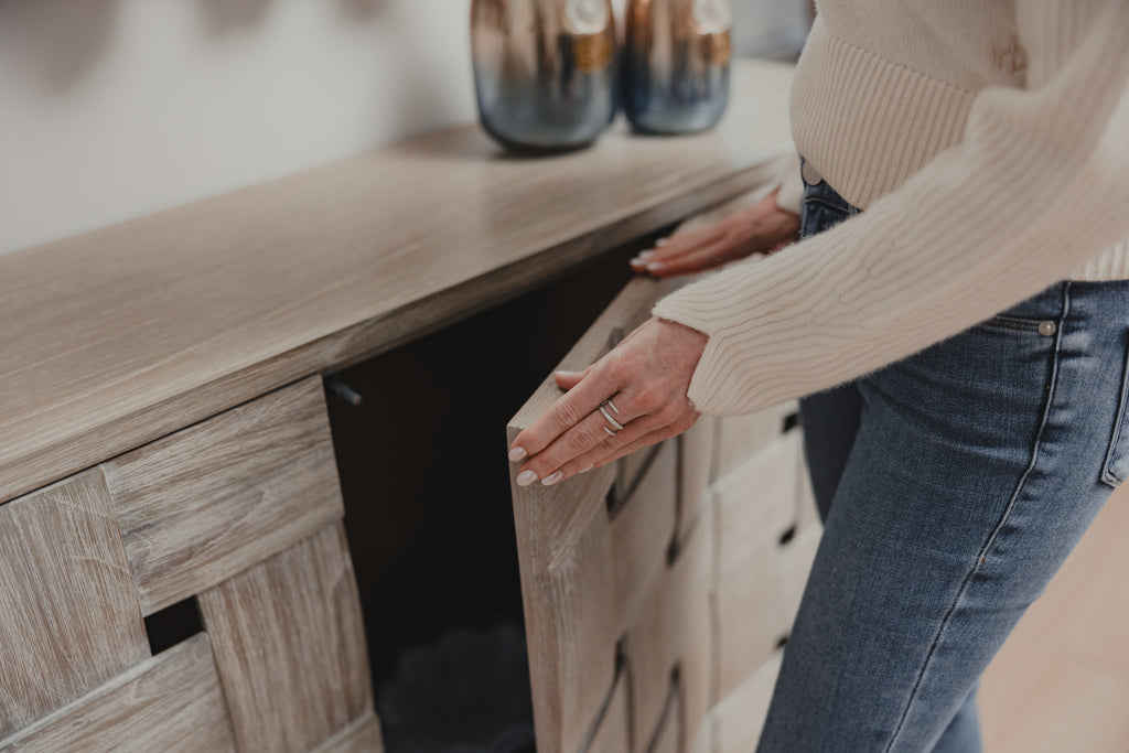 Wooden Weave 4-Door Credenza, Soft Close Doors