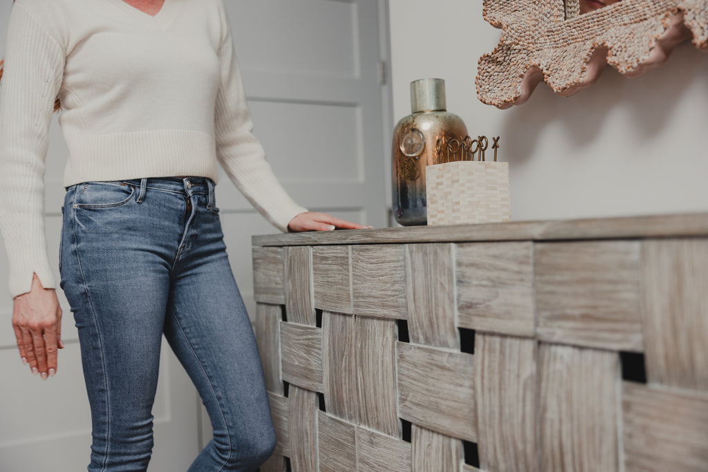 Wooden Weave 4-Door Credenza, Soft Close Doors