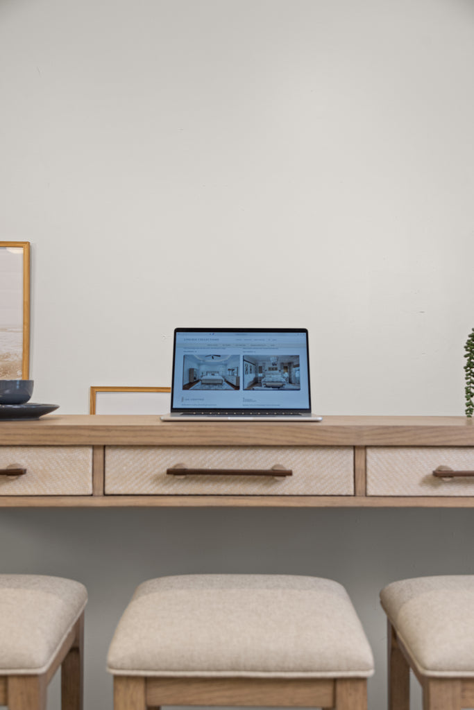 Rio Vista 3-Drawer Console w/ Power and 3 Stools- Complete Set