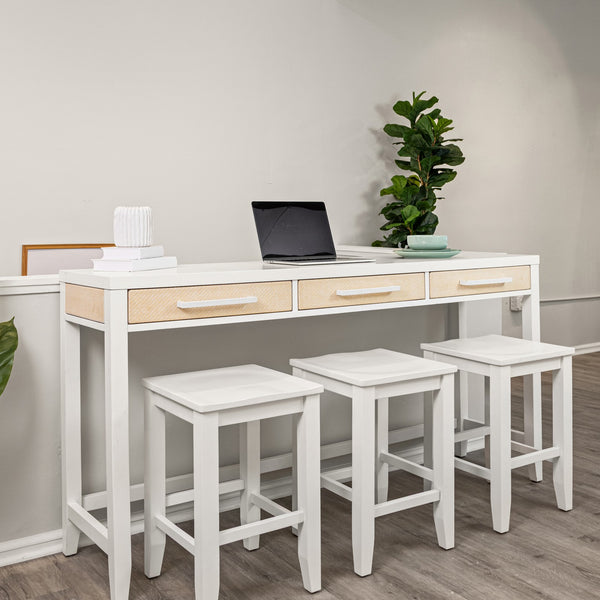 Miramar 3-Drawer Console w/ Power and 3 Stools- Complete Set angle view