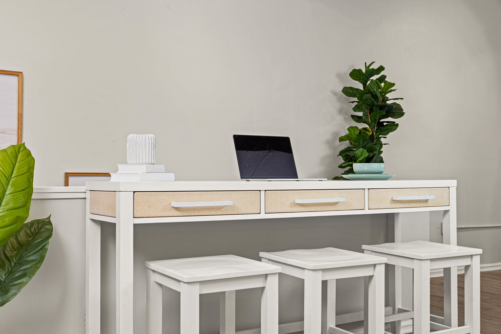 Miramar 3-Drawer Console w/ Power and 3 Stools- Complete Set