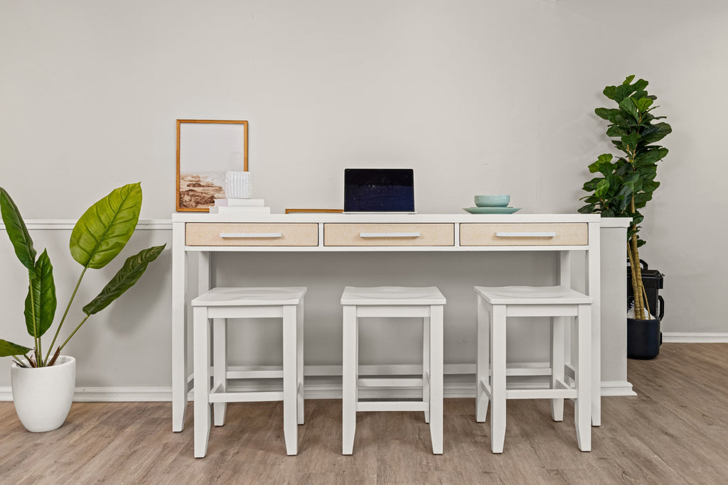 Miramar 3-Drawer Console w/ Power and 3 Stools- Complete Set