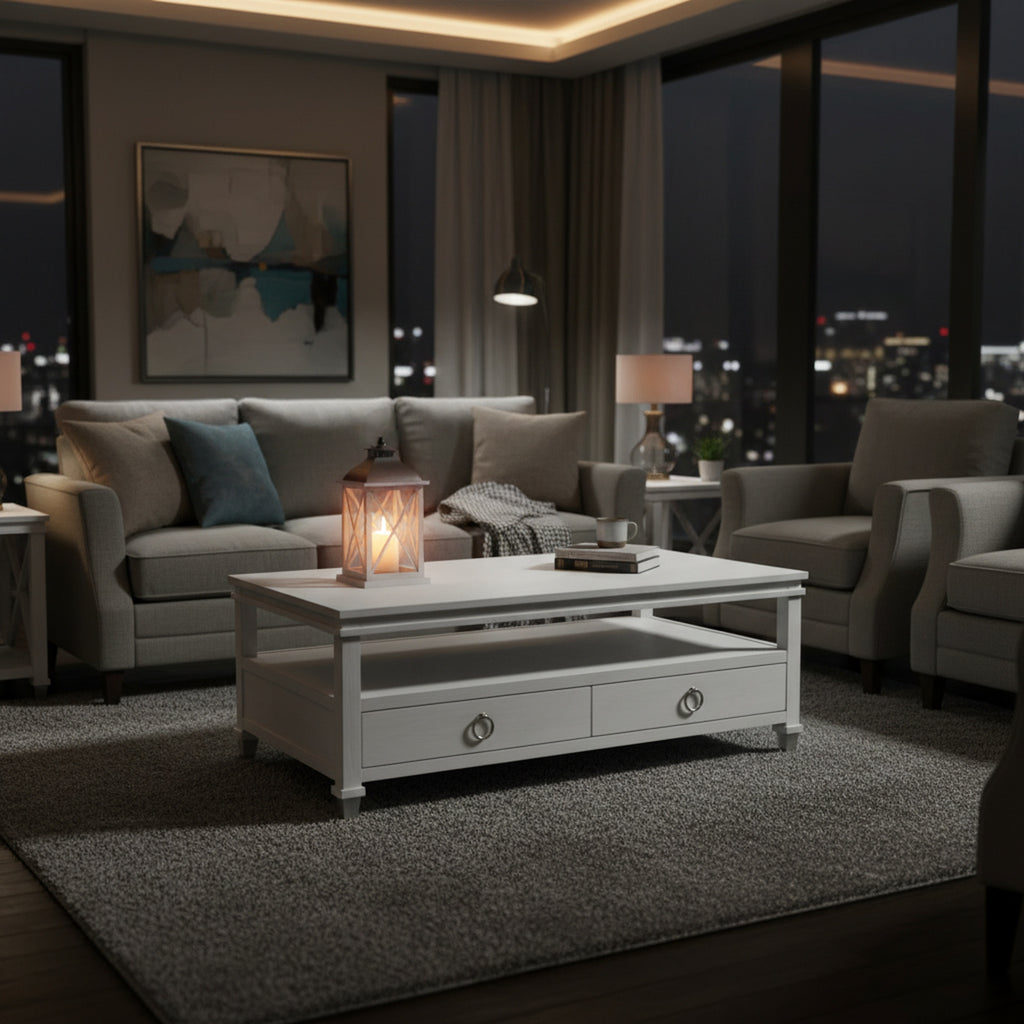 Point Breeze 2-Drawer Cocktail / Coffee Table w/ Castors