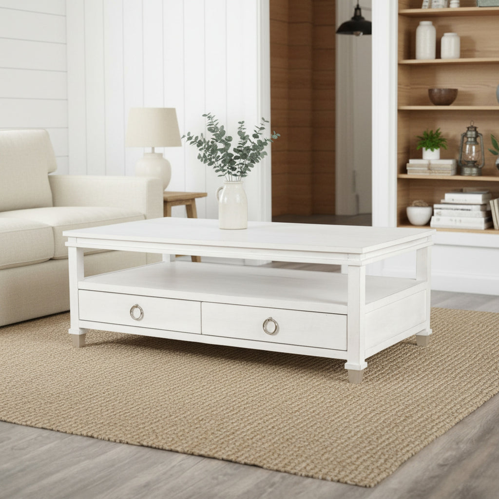 Point Breeze 2-Drawer Cocktail / Coffee Table w/ Castors