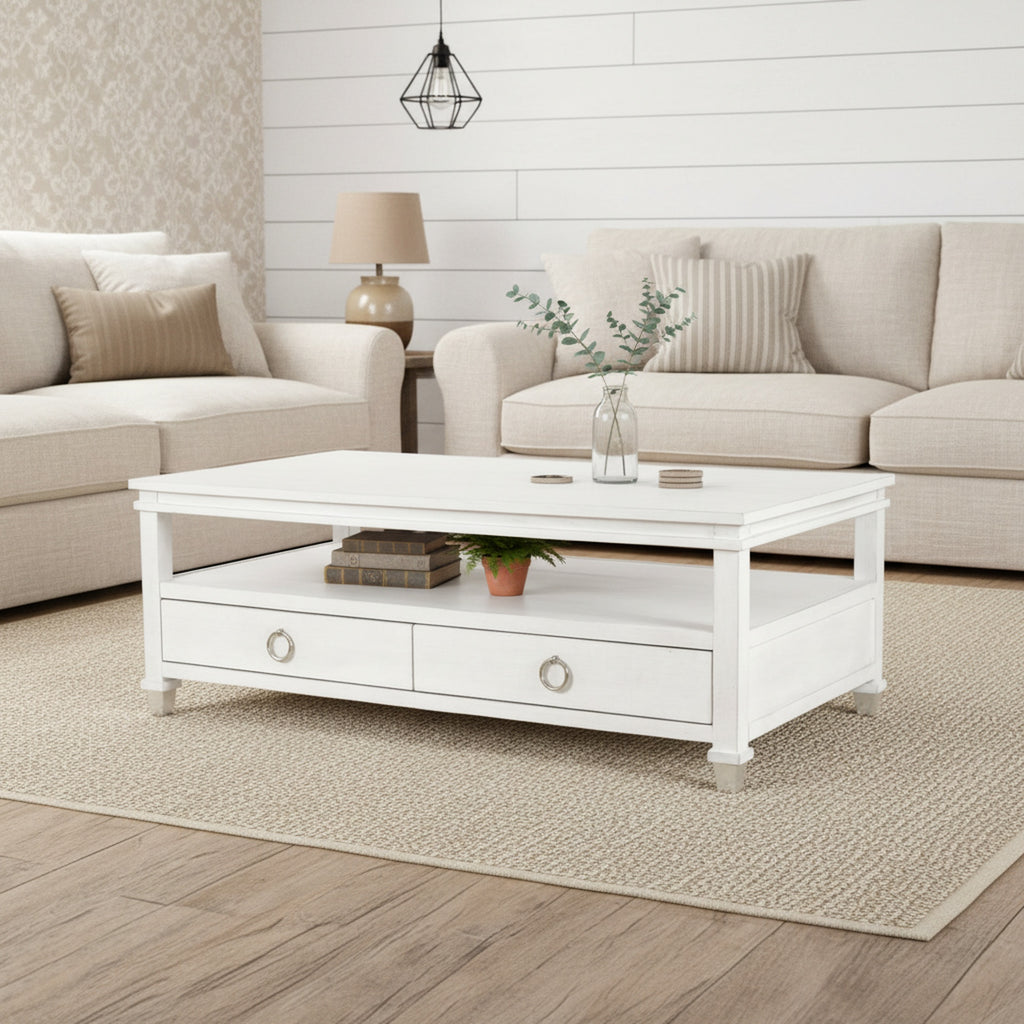 Point Breeze 2-Drawer Cocktail / Coffee Table w/ Castors