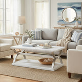 Point Breeze Rectangular Cocktail / Coffee Table w/ Metal and Castors