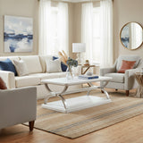 Point Breeze Rectangular Cocktail / Coffee Table w/ Metal and Castors