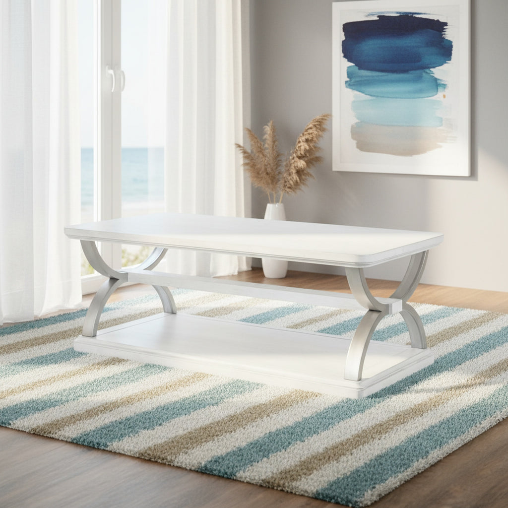 Point Breeze Rectangular Cocktail / Coffee Table w/ Metal and Castors